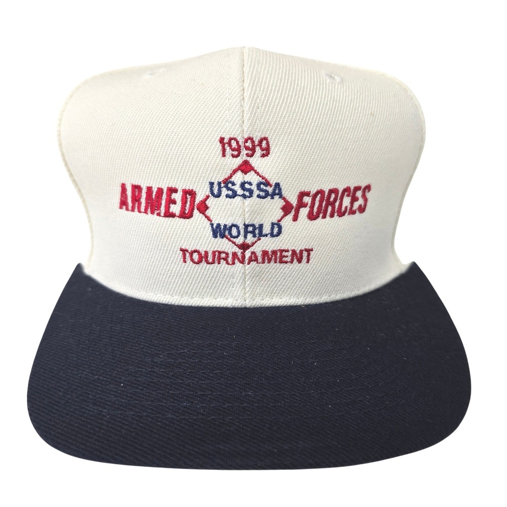 1999 USSSA World Tournament Armed Forces Otto Cap Snapback Hat White Navy